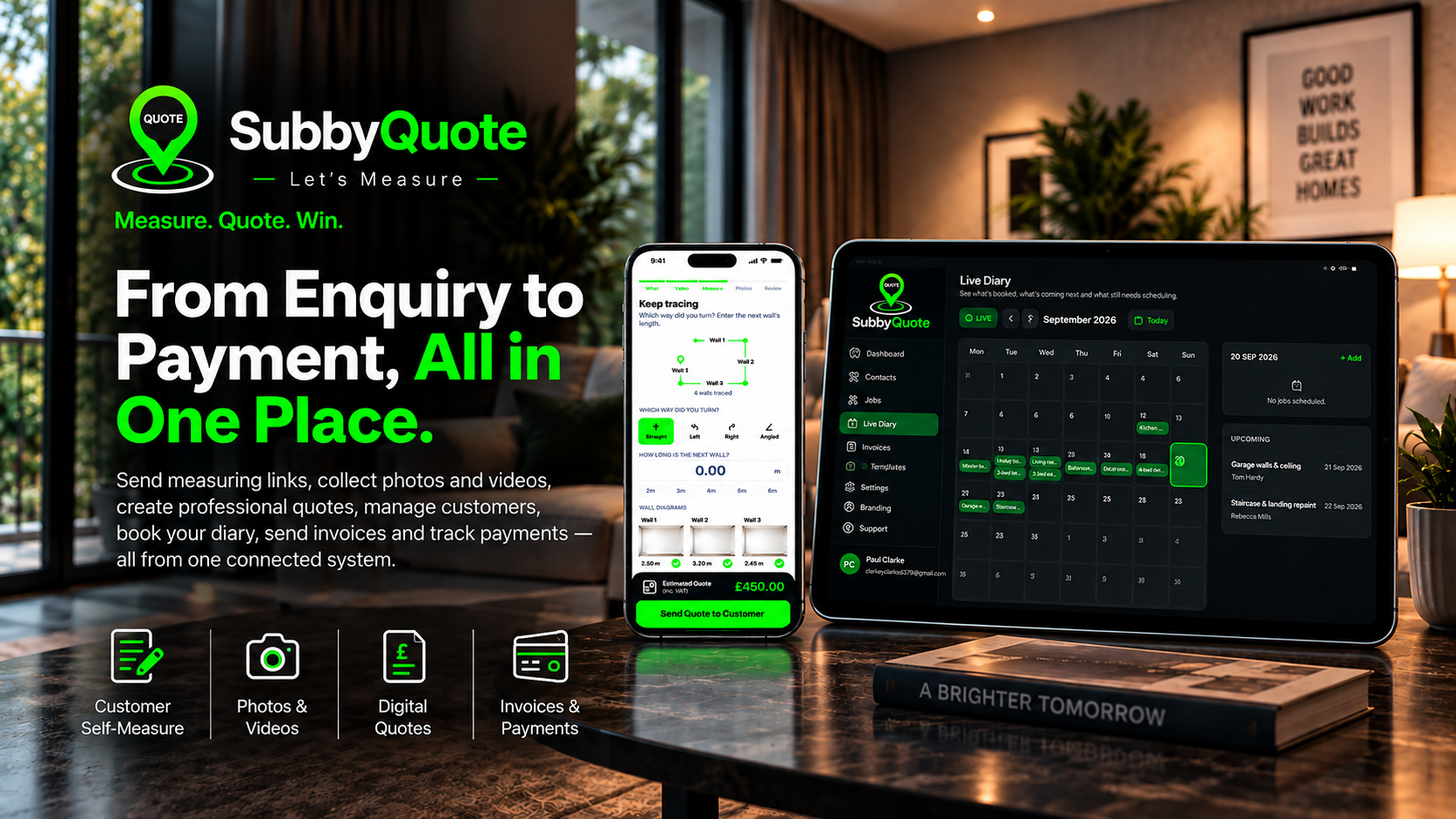 SubbyQuote — Measure. Quote. Win. From enquiry to payment, all in one place.