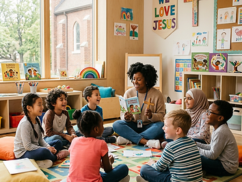 Children learning together in a church classroom