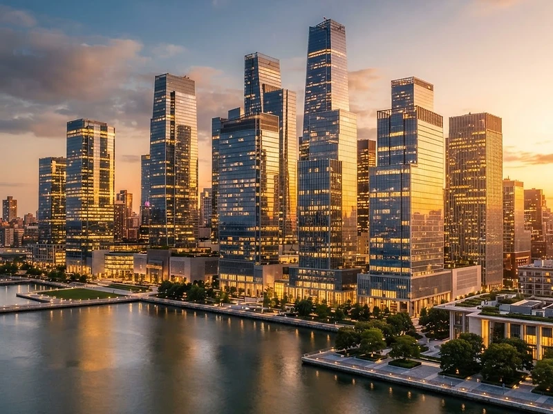 A prestigious modern real estate skyline at golden hour