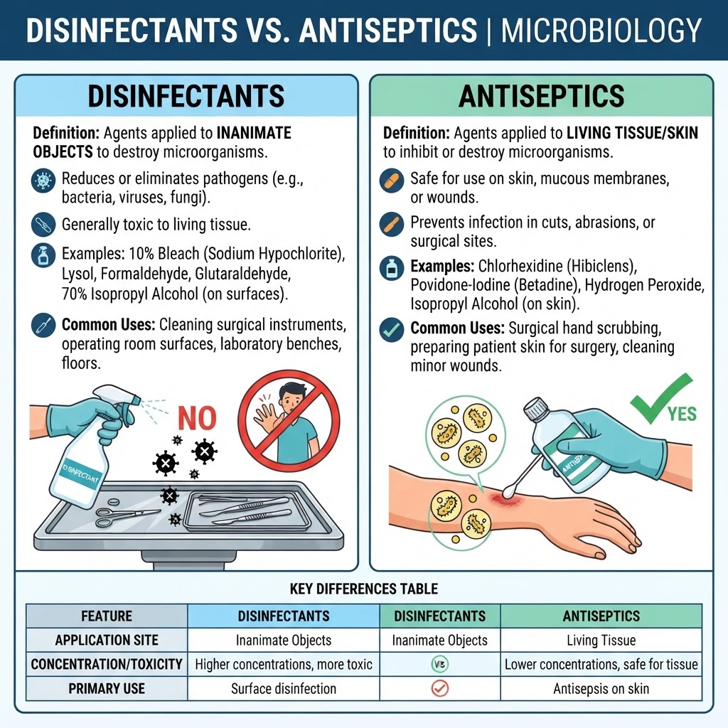 Disinfectants vs. Antiseptics