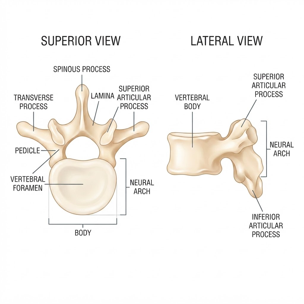 Typical Vertebra (Superior & Lateral Views)