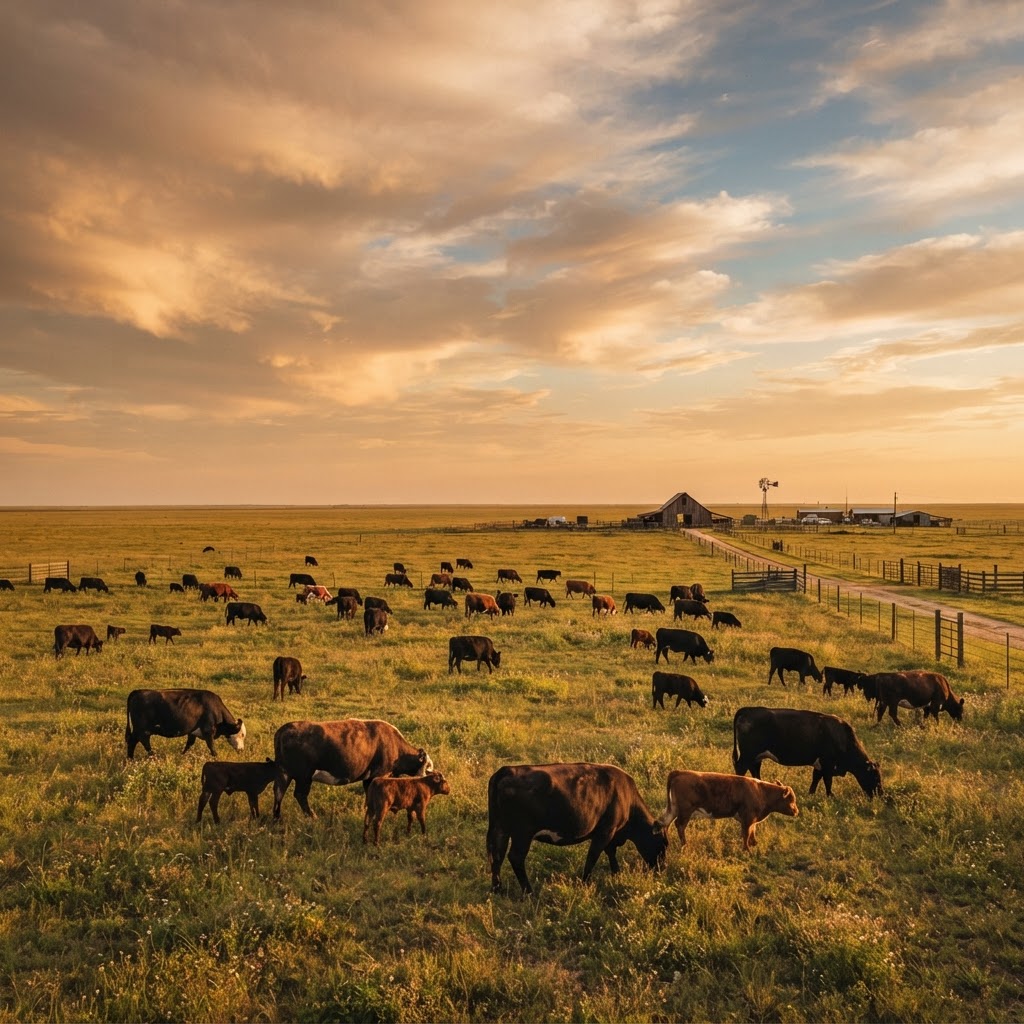 Wagyu cattle at golden hour