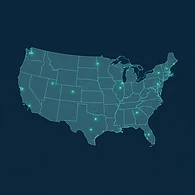 United States map with connected glowing regional nodes