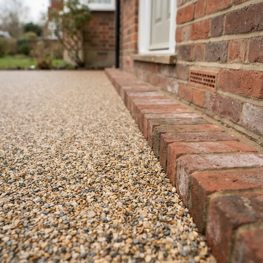 Resin-bound driveway meeting the brick edge of a Worcester home