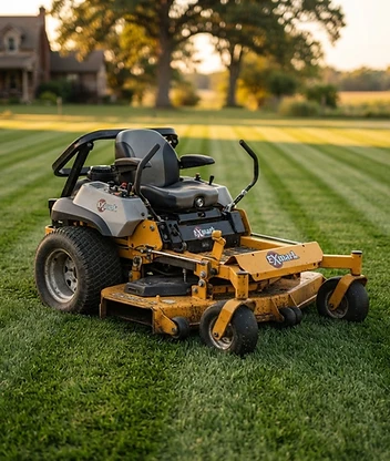 Professional mower on a striped lawn