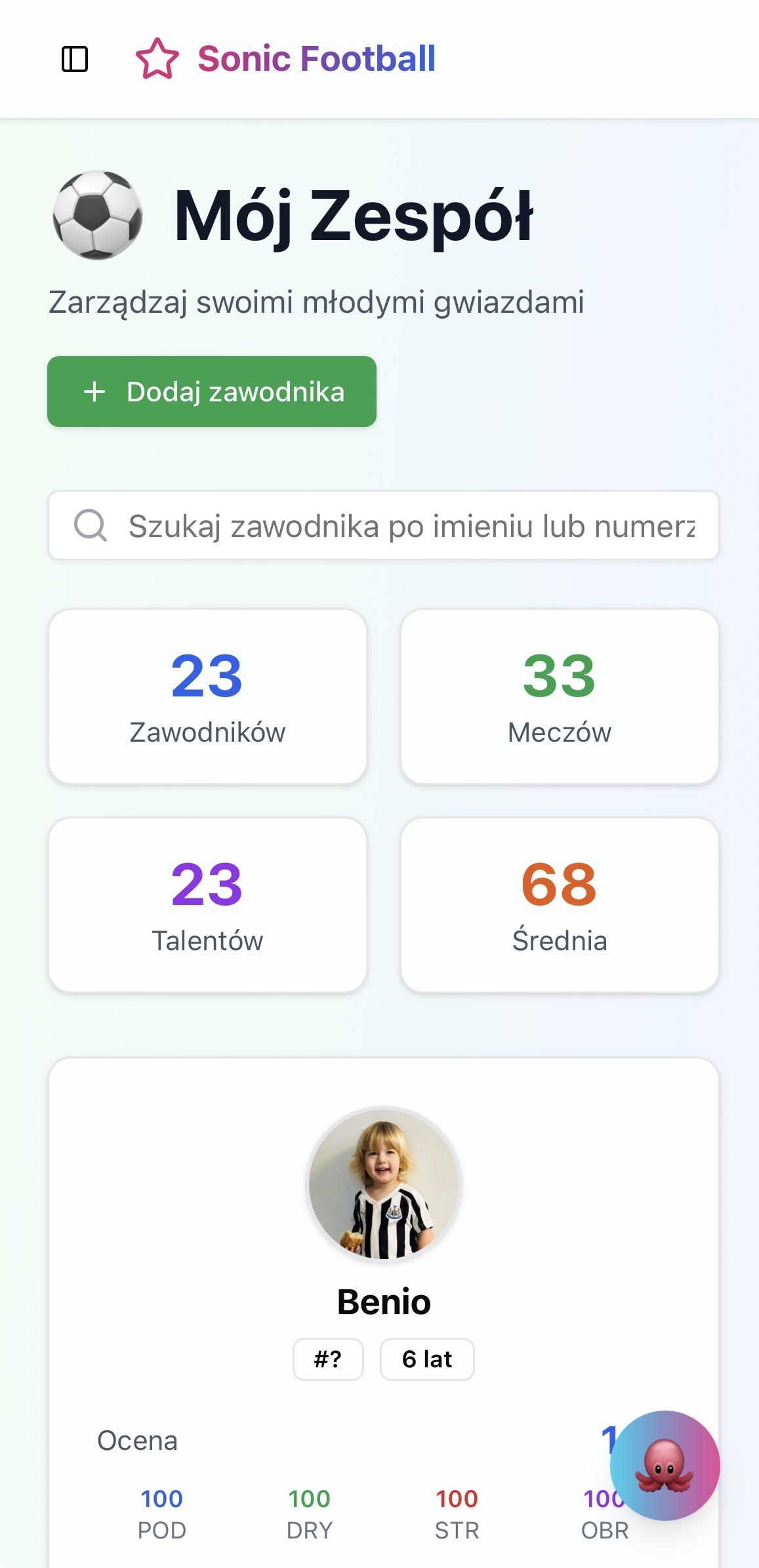 Panel zarządzania drużyną