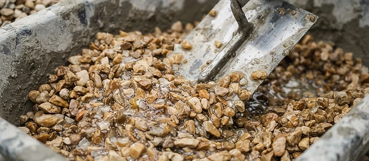Close-up of natural aggregate bound in clear resin