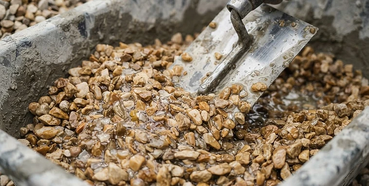 Natural aggregate being mixed with clear resin