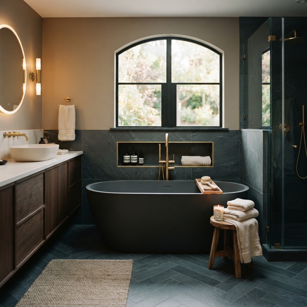 Luxury renovated bathroom interior