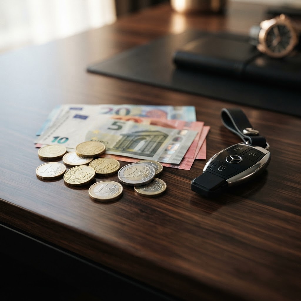 Pièces euros et clé de voiture, tarifs fixes