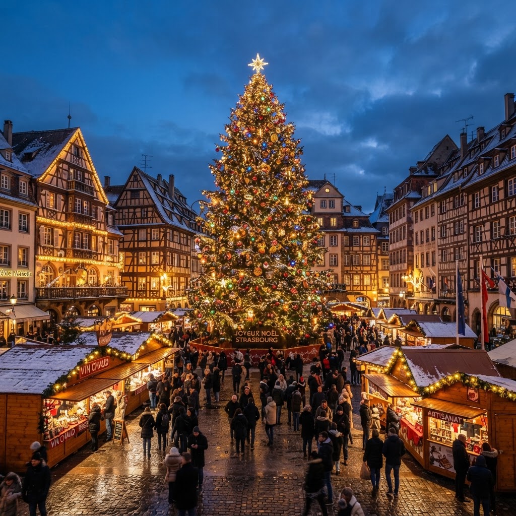 Marchés de Noël en Alsace en VTC avec chauffeur privé, Strasbourg illuminé