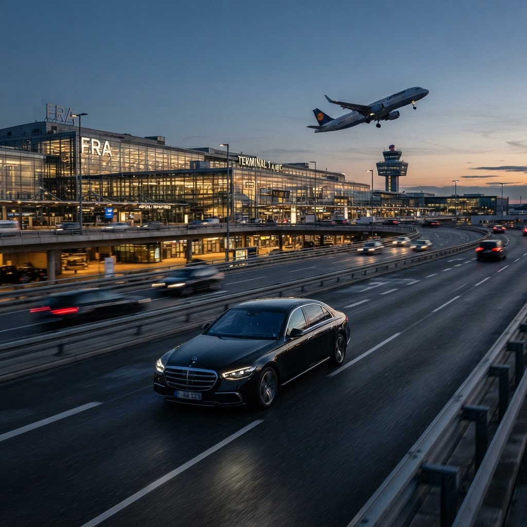 Transfert VTC aéroport de Francfort FRA, berline noire avec chauffeur privé