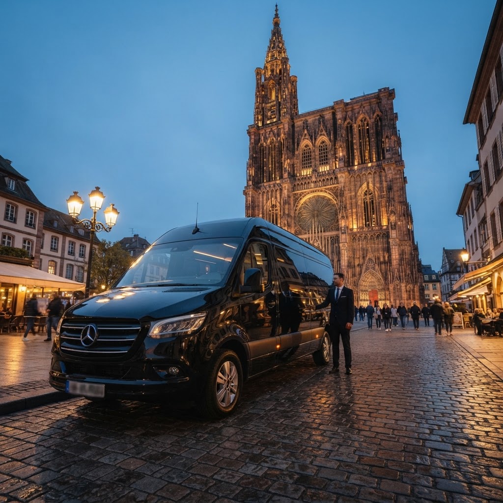 Van VIP noir devant la Cathédrale de Strasbourg
