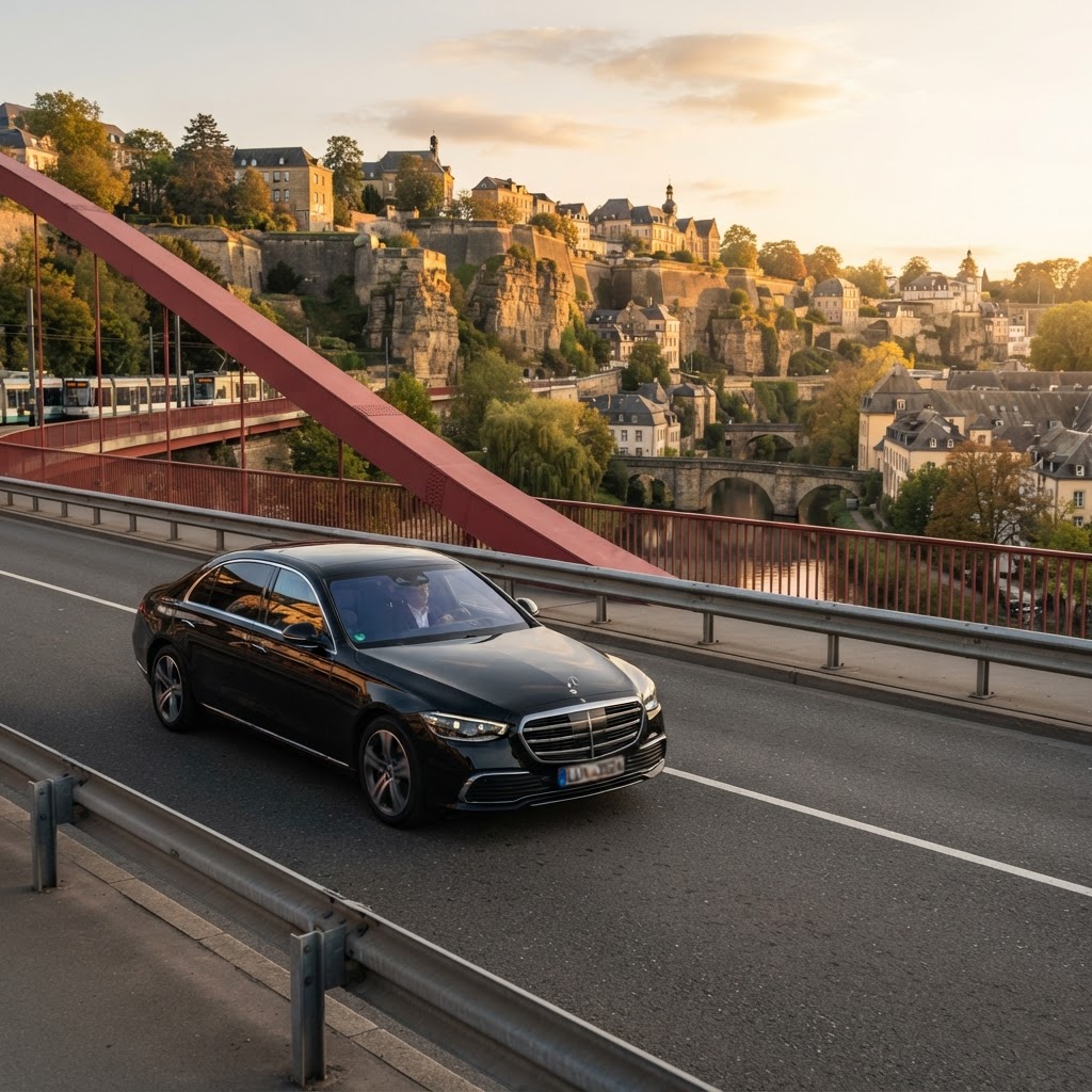 Transfert VTC Luxembourg, berline noire sur le Pont Rouge de Luxembourg-Ville