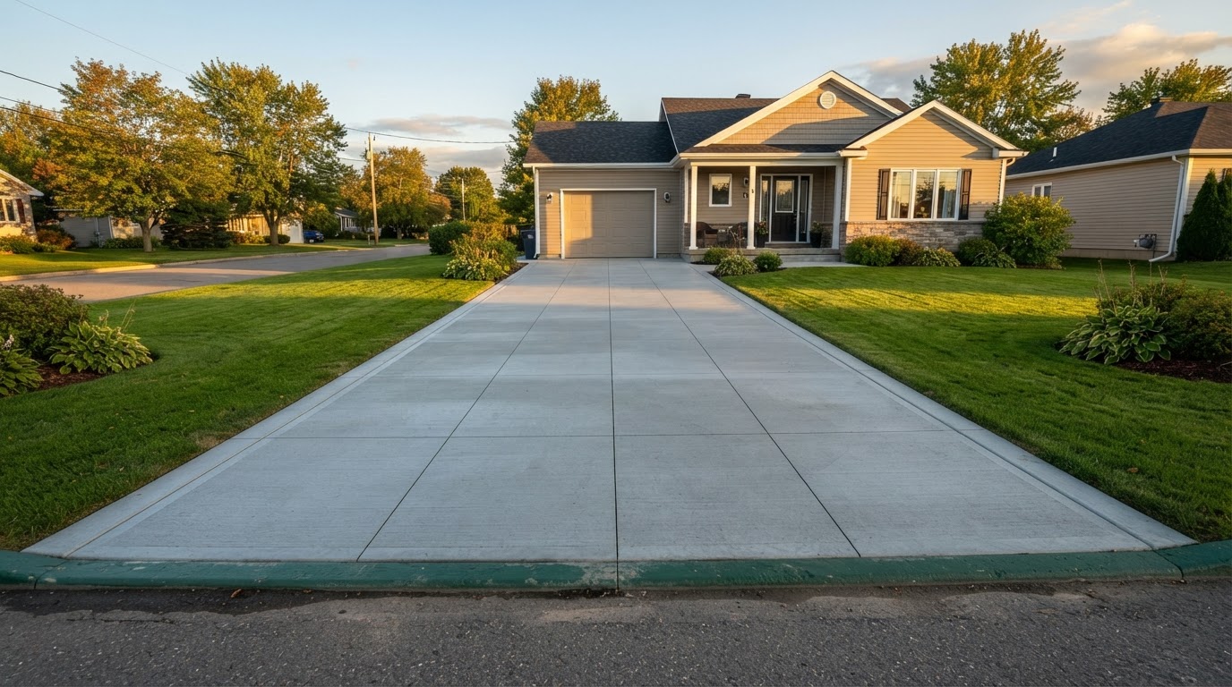 Newly poured concrete driveway in Fredericton, NB