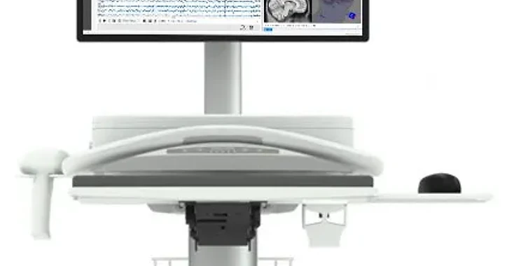VitalScan Combo Pro diagnostic device on a clinical cart with a high-resolution display showing autonomic and vascular data waveforms