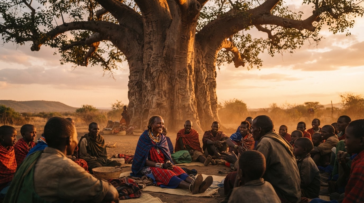 Documentary still of a baobab tree in the Burkina Faso landscape