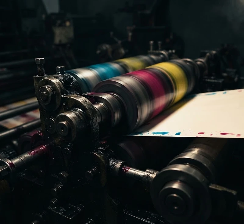 BRITE TRADERS printing press in motion
