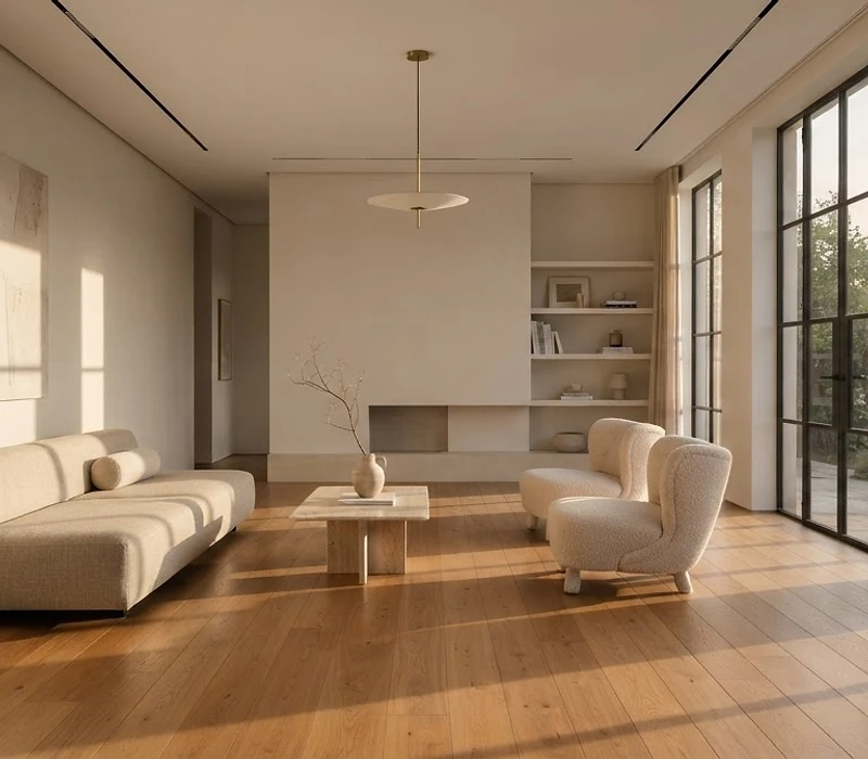 Modern living room with freshly painted matte walls, residential interior painting example