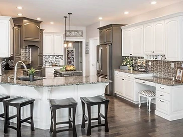 Kitchen with painted cabinets