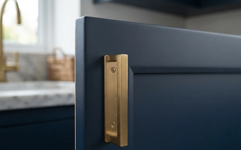 Close-up of a cabinet door with a smooth painted finish