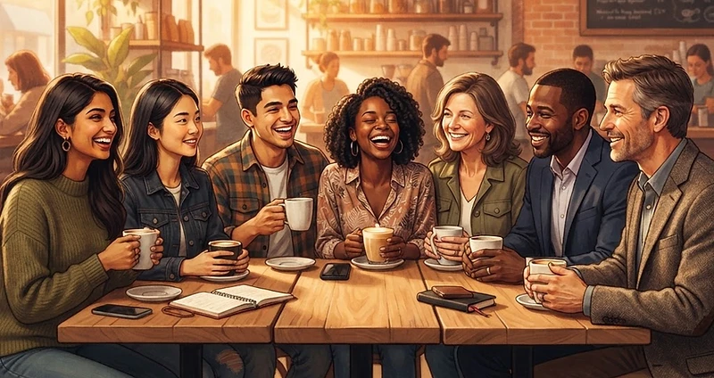 Friends together in a coffee shop