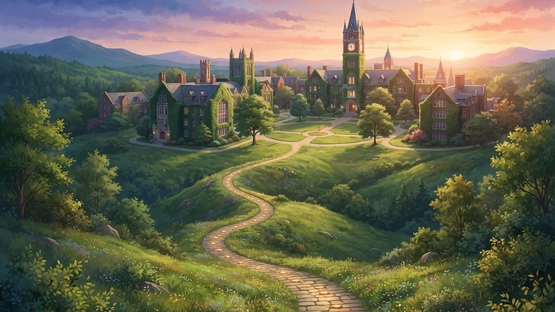 College campus at sunrise