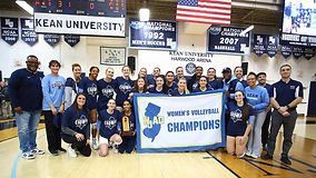 Kean University Women’s Volleyball team celebrating the NJAC championship