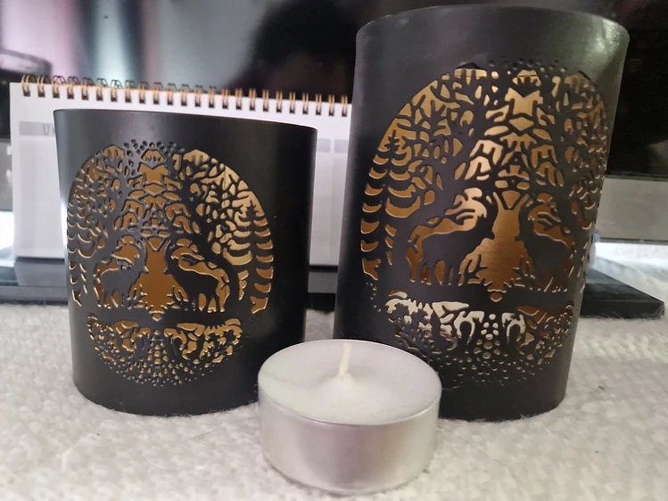 2 Windlichter schwarz gold Hirsch Motiv – Bild 1