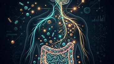 Scientific visualization of the gut-brain axis and parasitic inflammation pathways.