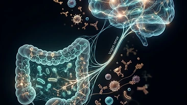 Conceptual illustration of the gut-brain axis and systemic inflammation.
