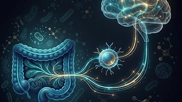 Scientific diagram illustrating the gut-brain-immune axis and the influence of parasitic infections on metabolic and men