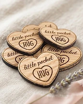 Engraved Oak Pocket Hug Heart