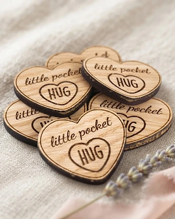 Engraved Oak Pocket Hug Heart