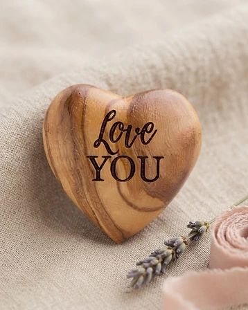 Olive Wood Love-You Heart Token