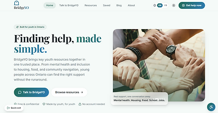 BridgeYO homepage on desktop