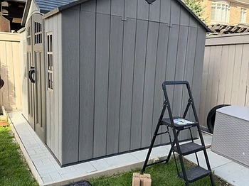 Lifetime 10×8 shed installed on pavers / interlock in Kitchener, Ontario — photo 3