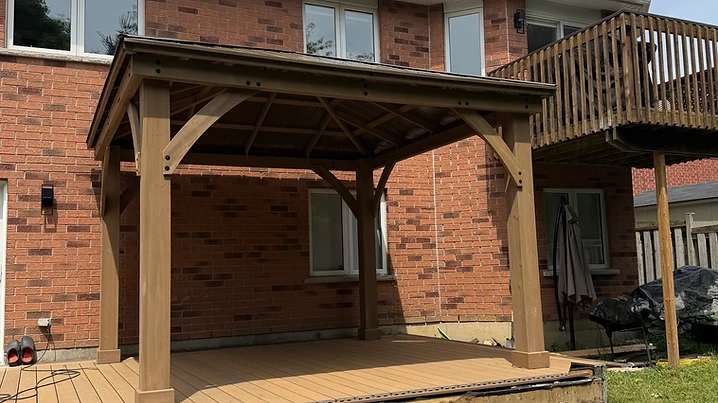 Yardistry 12×12 gazebo installed on wood deck in Georgetown, Ontario