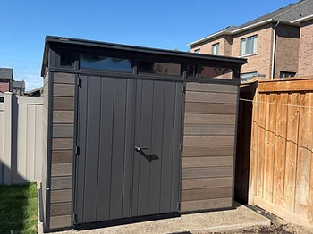 Keter 9×7 shed installed on concrete in Markham, Ontario — photo 1