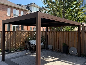 Gazebo Penguin 10×13 pergola installed on pavers / interlock in Mississauga, Ontario — photo 4
