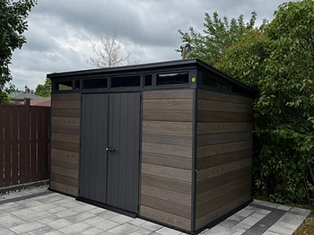 Keter 11×7 shed installed on pavers / interlock in Brampton, Ontario — photo 2