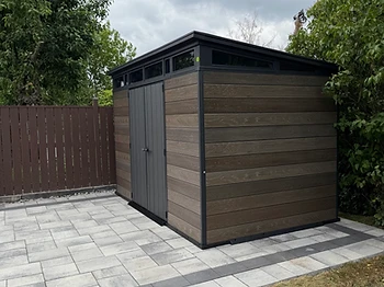 Keter 11×7 shed installed on pavers / interlock in Brampton, Ontario — photo 3
