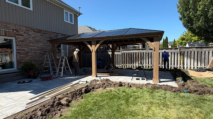 Yardistry 12×24 gazebo installed on pavers / interlock in Caledon, Ontario