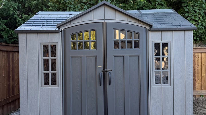 Lifetime 8×10 shed installed on concrete in Pickering, Ontario