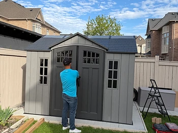 Lifetime 10×8 shed installed on pavers / interlock in Kitchener, Ontario — photo 4
