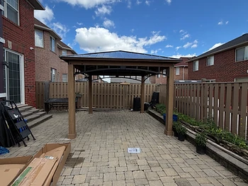 Yardistry 12×14 gazebo installed on pavers / interlock in Kitchener, Ontario — photo 1