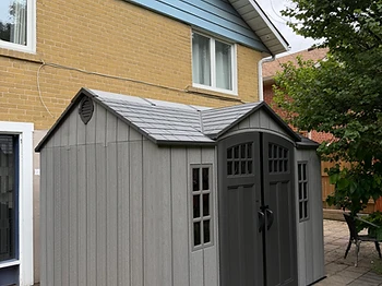 Lifetime 10×8 shed installed on pavers / interlock in Brampton, Ontario — photo 2