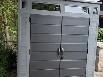 Suncast 7×7 shed installed on pavers / interlock in Vaughan, Ontario — photo 2