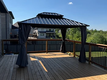 Purple Leaf 10×12 gazebo installed on wood deck in Kitchener, Ontario