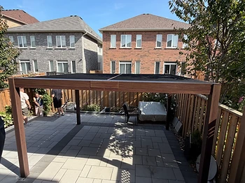 Gazebo Penguin 10×13 pergola installed on pavers / interlock in Mississauga, Ontario — photo 2
